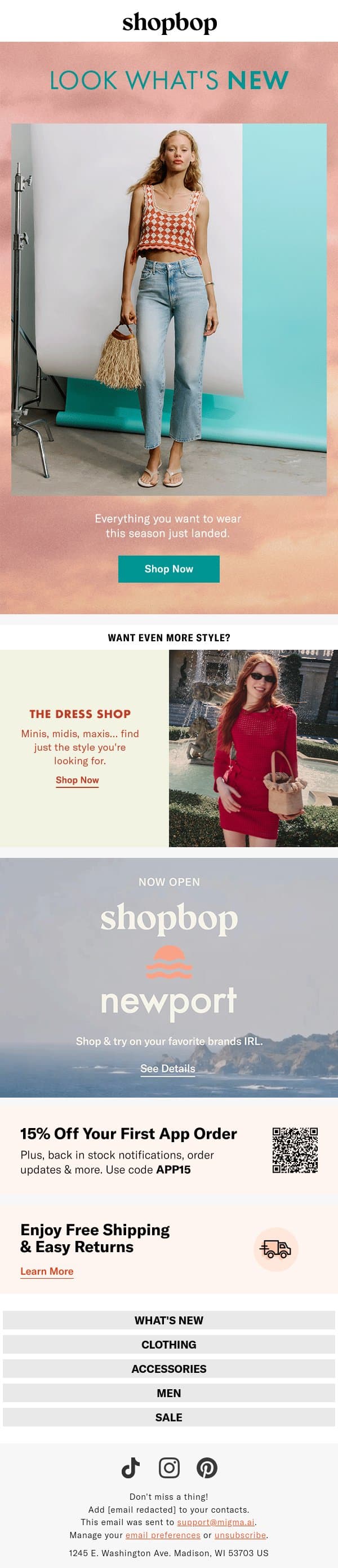 TGI-new arrivals day email from Shopbop screenshot
