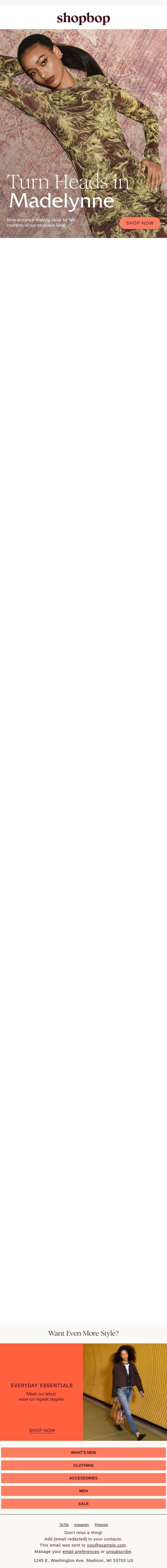 Make an entrance in Madelynne email from Shopbop screenshot
