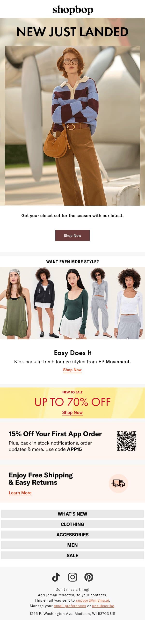 NEW arrivals just landed email from Shopbop screenshot