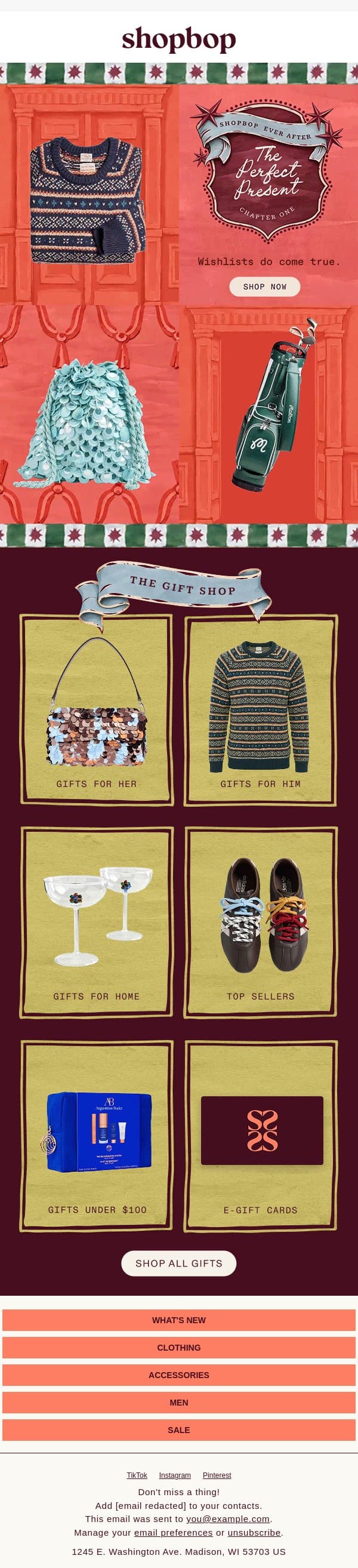 Gifts for happily ever afters✨ email from Shopbop screenshot