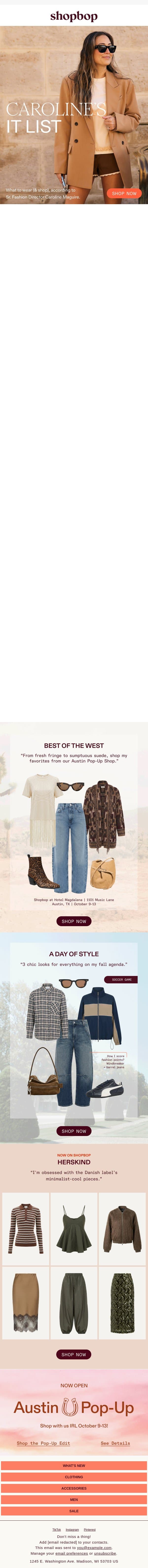 Topping Caroline's It List... email from Shopbop screenshot