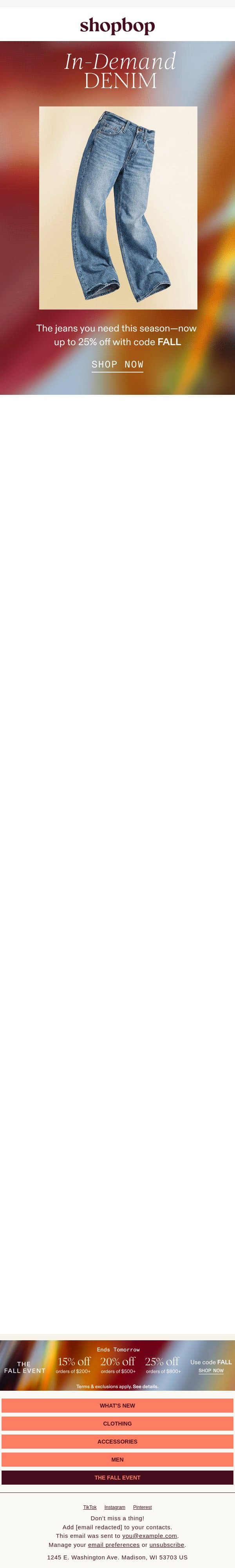 Up to 25% off: AGOLDE, rag & bone... email from Shopbop screenshot