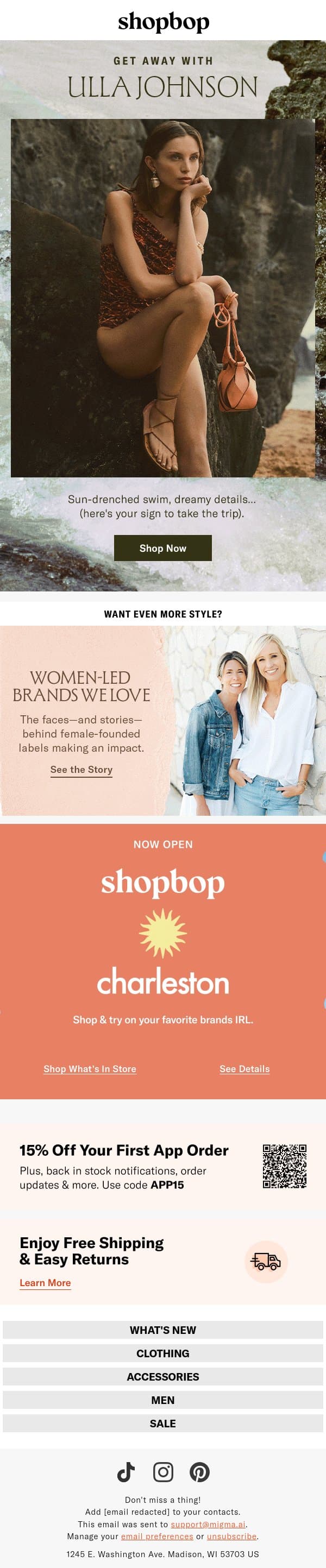 Defrost with Ulla Johnson email from Shopbop screenshot