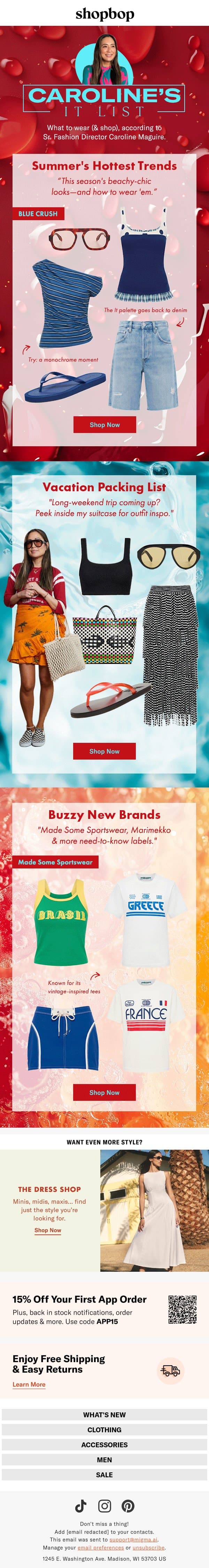 Caroline's summer It list email from Shopbop screenshot
