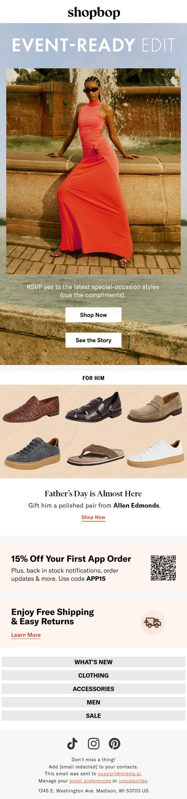 In case of summer RSVPs email from Shopbop screenshot