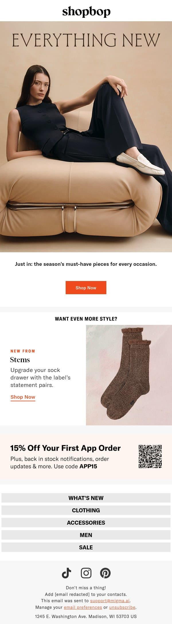 So chic. So NEW. email from Shopbop screenshot