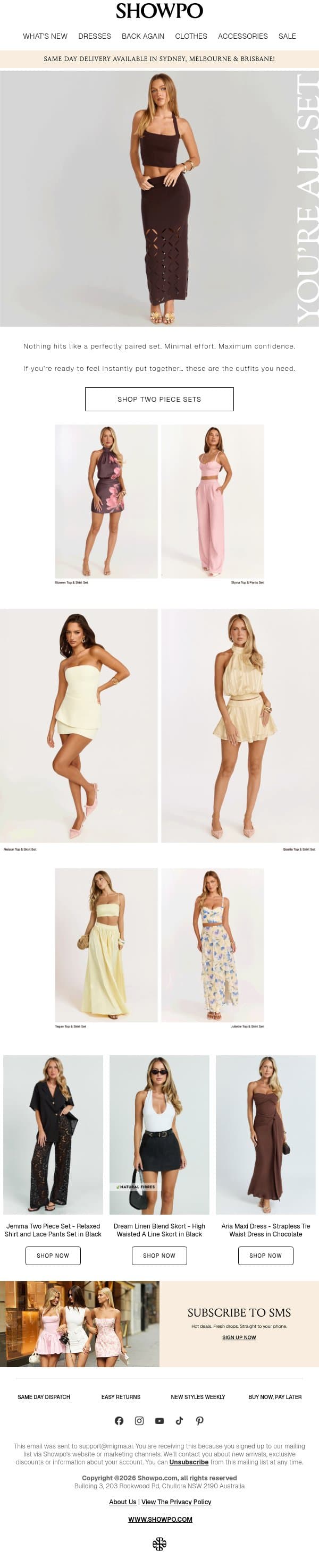 The Set That Everyone's Wearing email from Showpo screenshot