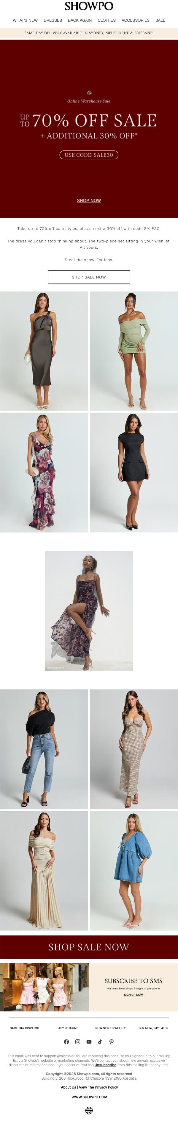 LIVE: Take a Further 30% Off Sale! email from Showpo screenshot
