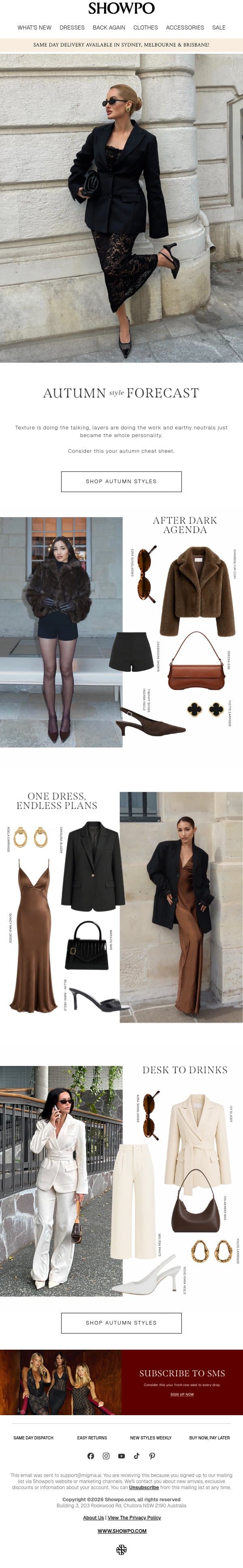 Sort Your Cold Weather Wardrobe Now email from Showpo screenshot