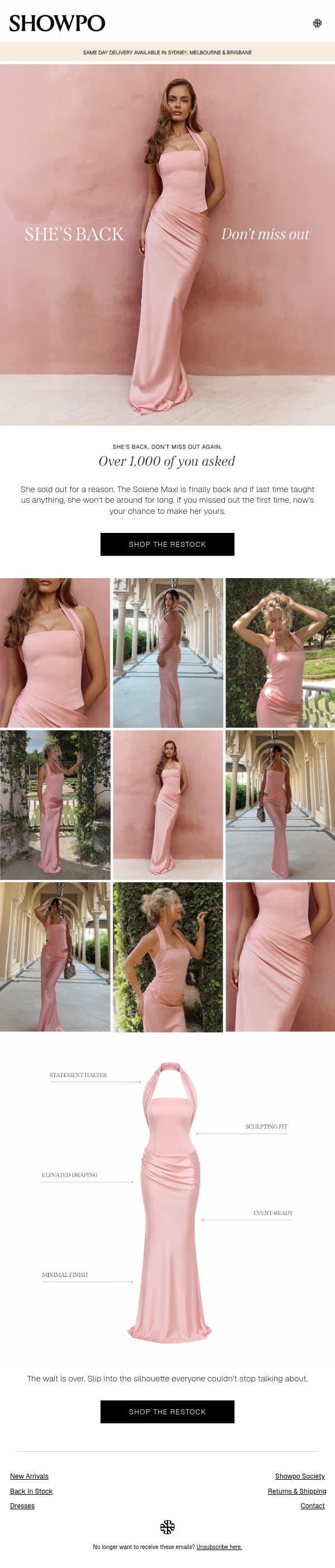 The Viral Dress Is Back. email from Showpo screenshot