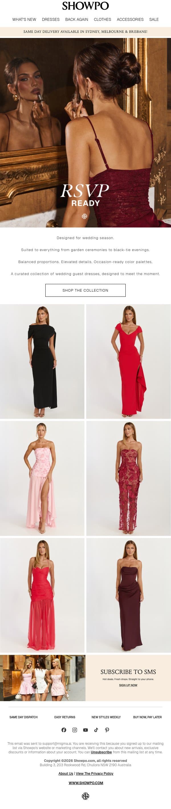 Wedding Guest Dresses For Every Celebration email from Showpo screenshot