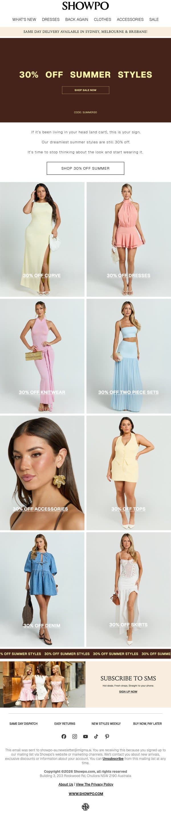 Still Thinking About It? It’s 30% Off email from Showpo screenshot