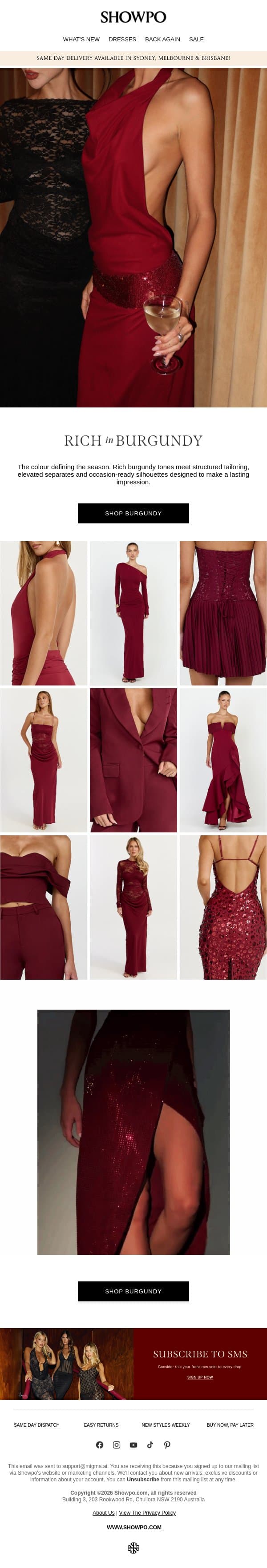 All Eyes on Burgundy email from Showpo screenshot