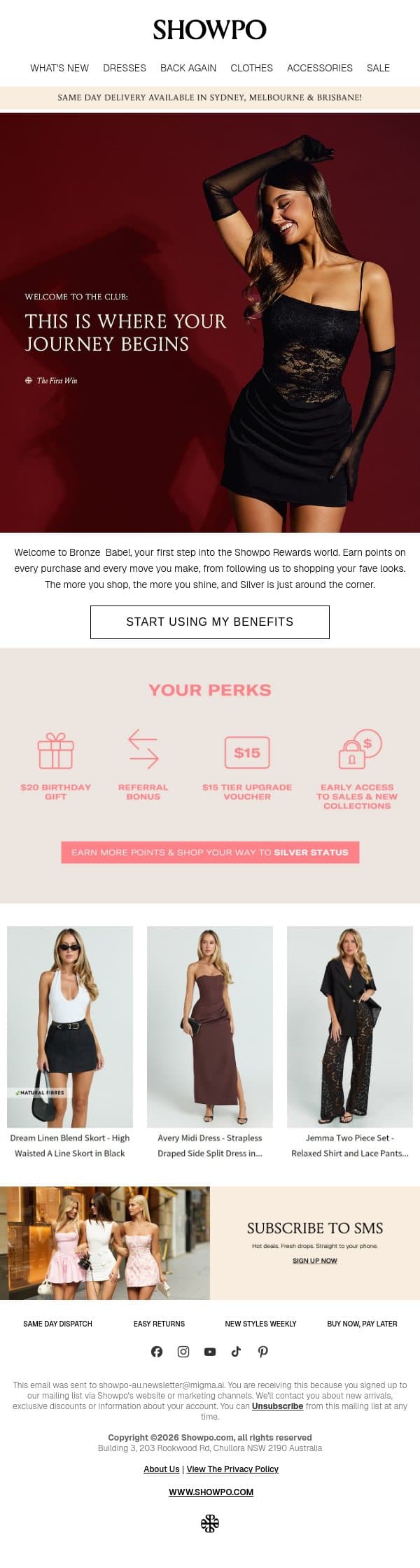 Level 1 Unlocked email from Showpo screenshot