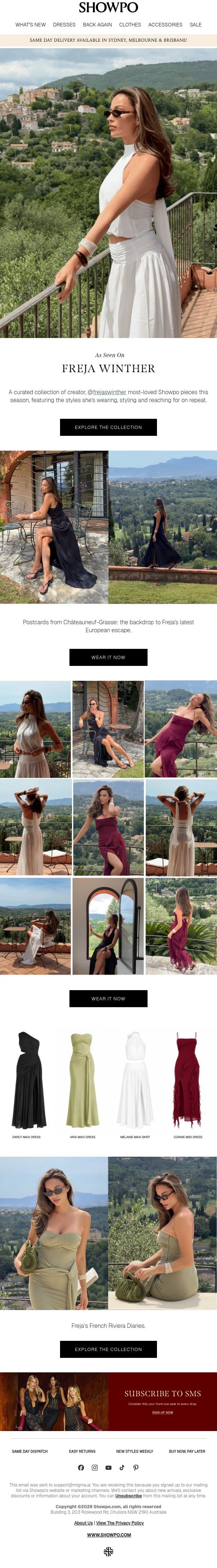 Postcards from the French Riviera email from Showpo screenshot