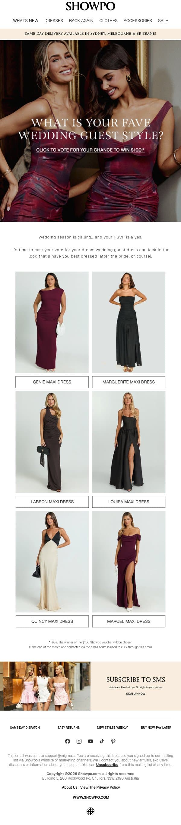 What Is Your Wedding Guest Style? email from Showpo screenshot