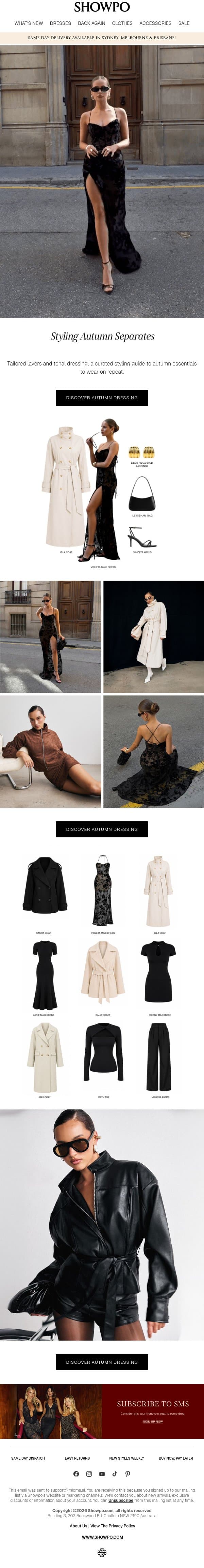 The Art Of Autumn Dressing email from Showpo screenshot