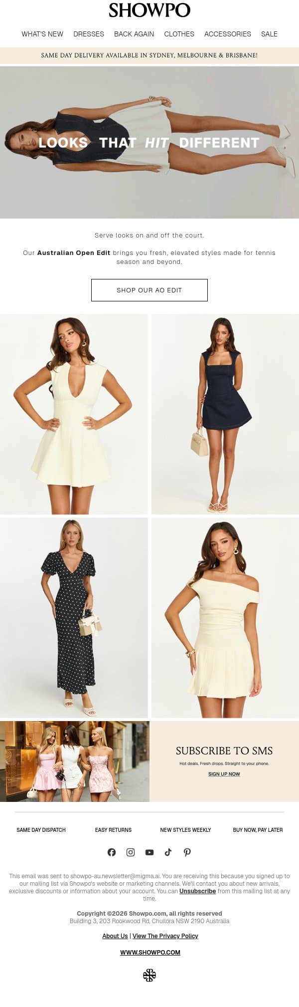 Australian Open Looks That Hit Different email from Showpo screenshot