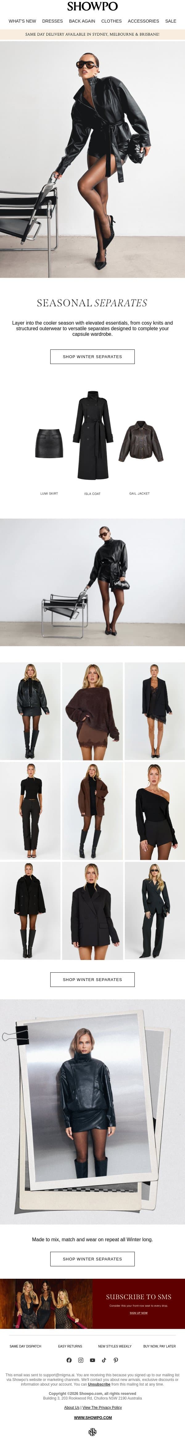 The Winter Essentials You're Missing email from Showpo screenshot