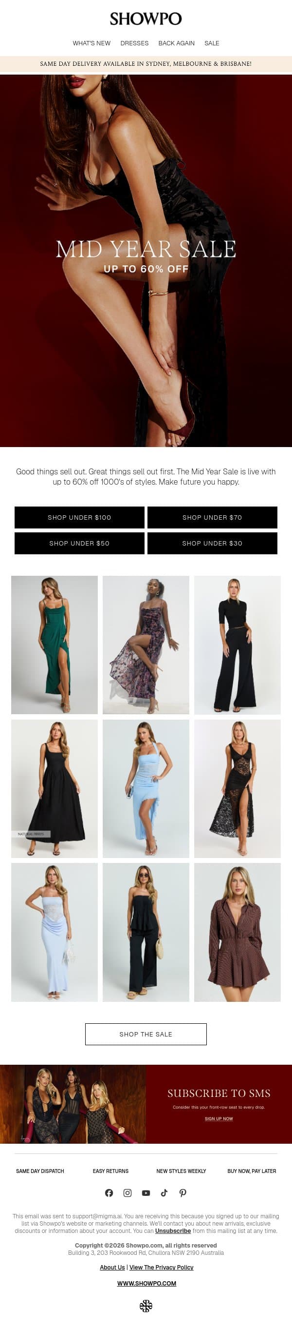 New Sale Styles For You email from Showpo screenshot