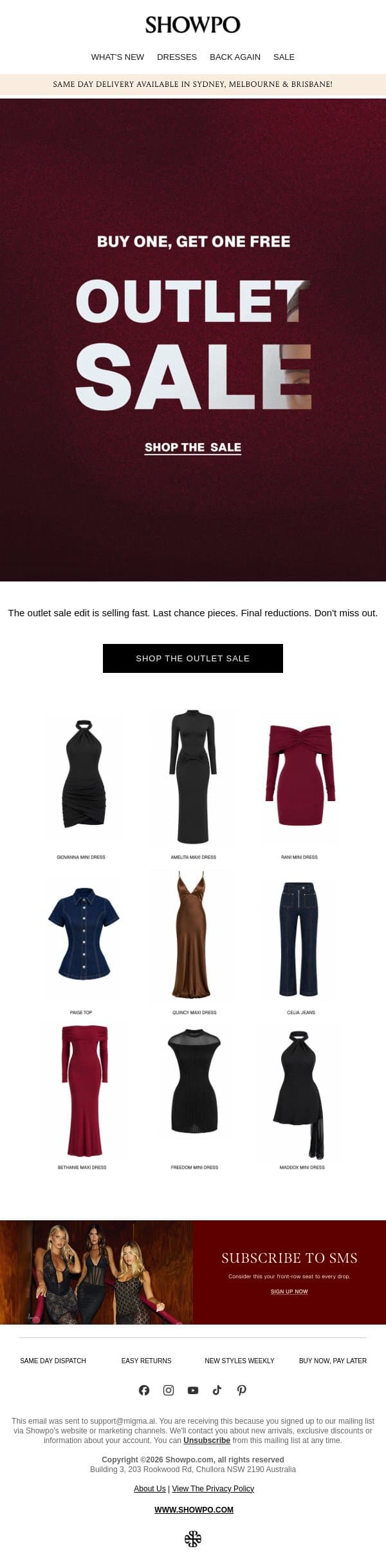 Buy One, Get One Free email from Showpo screenshot