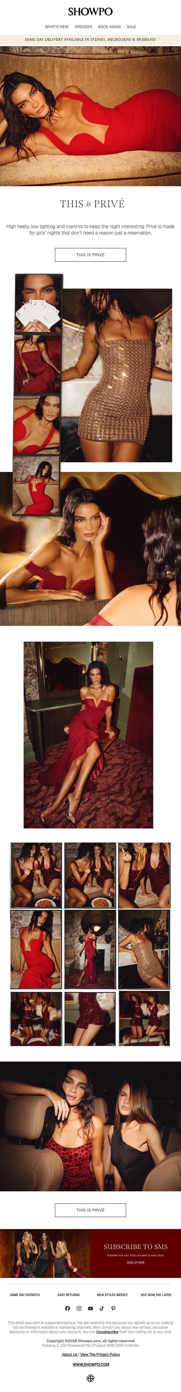 This is Privé email from Showpo screenshot