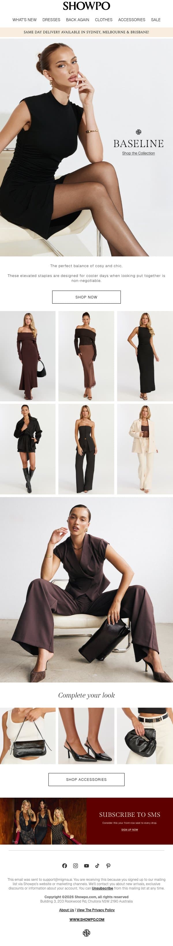 Your New Season Uniform email from Showpo screenshot