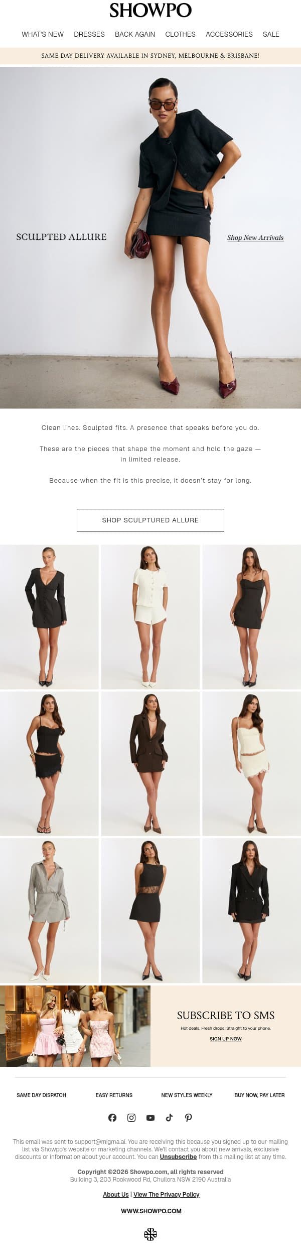 The Modern Muse email from Showpo screenshot