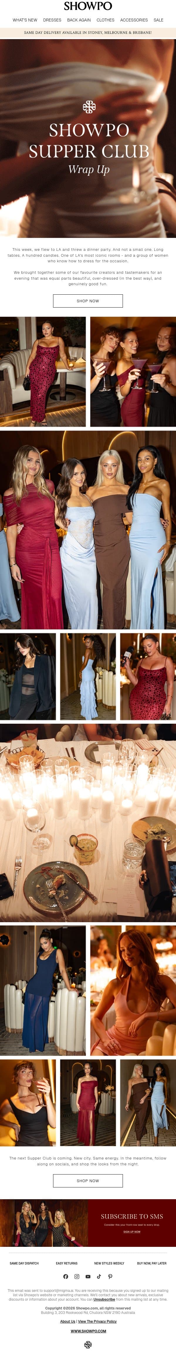 We Had a Dinner Party in LA email from Showpo screenshot