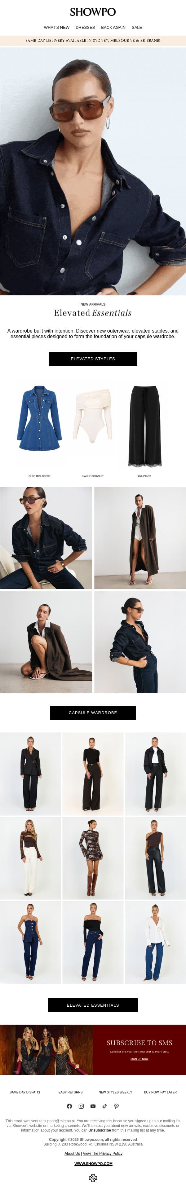 New Season Capsule Wardrobe email from Showpo screenshot