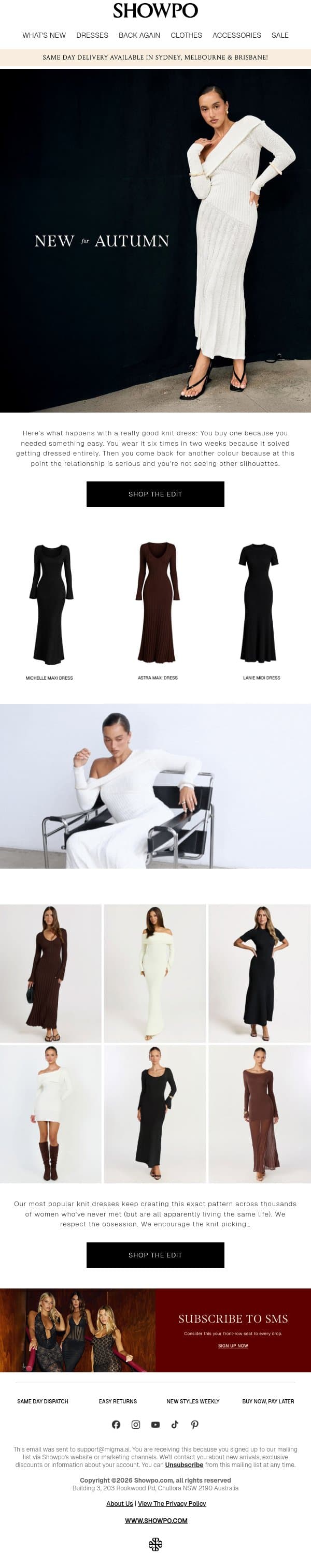Tightly Knit Obsession email from Showpo screenshot