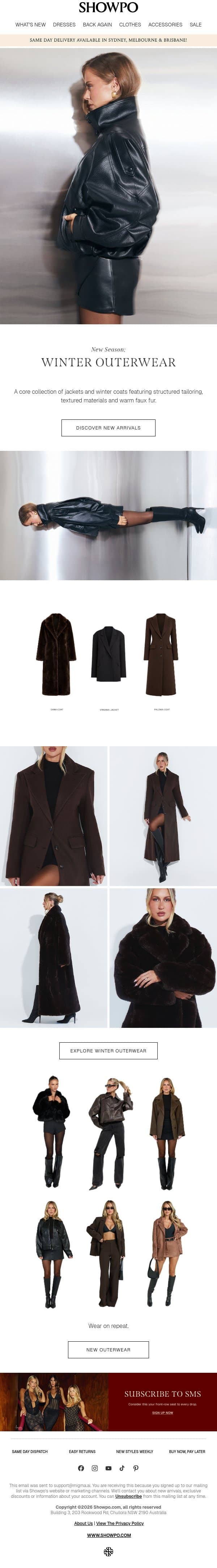 New Season Outerwear email from Showpo screenshot