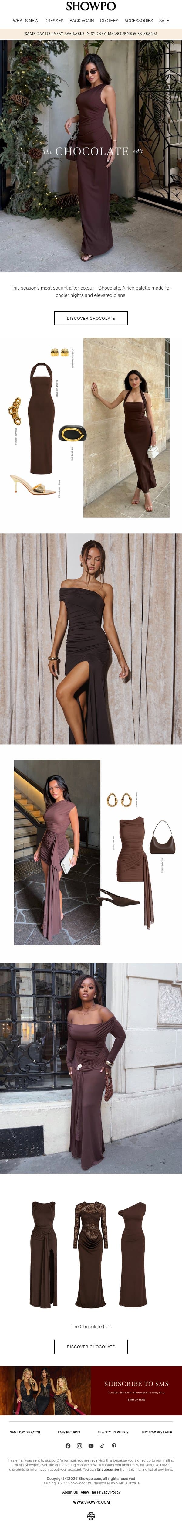 Head To Toe In Chocolate email from Showpo screenshot