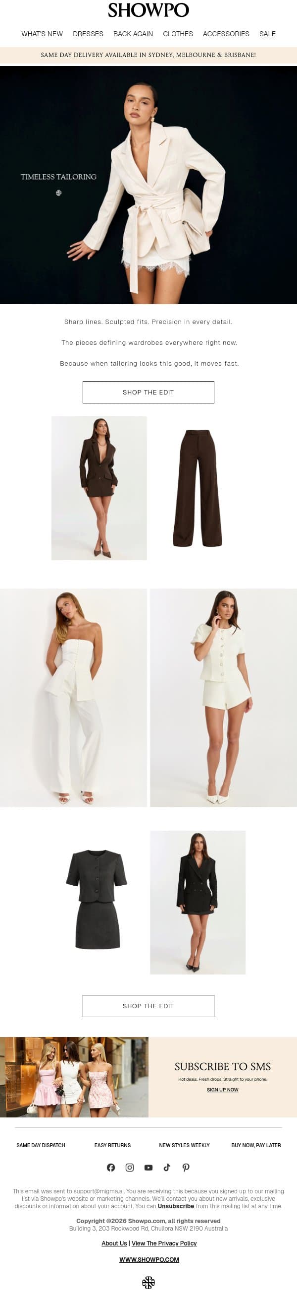 Timeless Tailoring email from Showpo screenshot