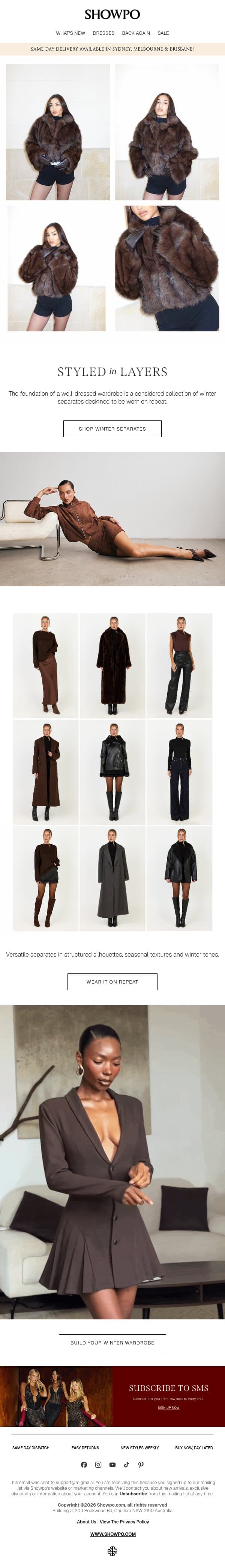 Layers Worth Leaving The House For email from Showpo screenshot