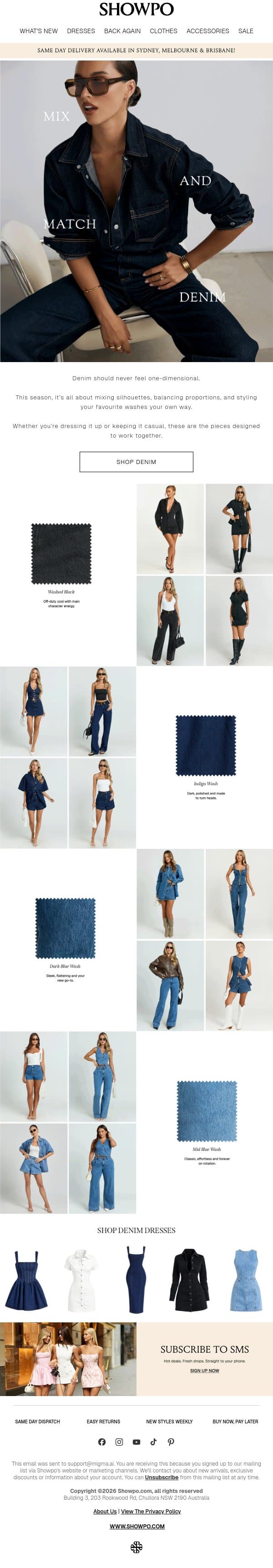 Denim, Your Way email from Showpo screenshot