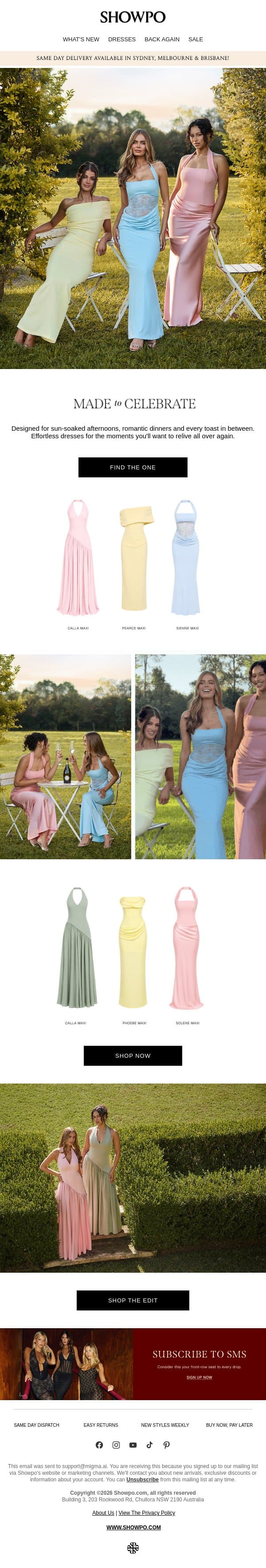 Just Landed: Your Next Event Dress email from Showpo screenshot