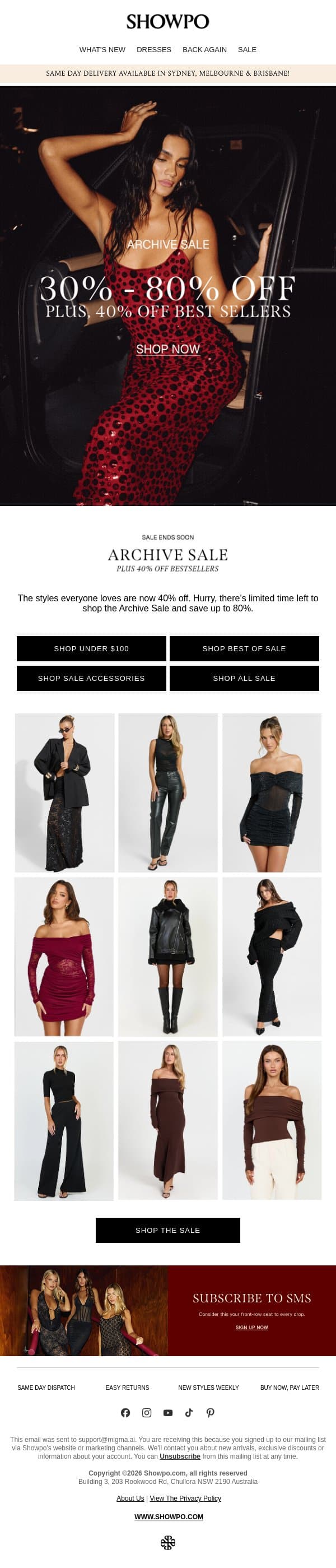 Best-Selling Styles, Now 40% Off email from Showpo screenshot