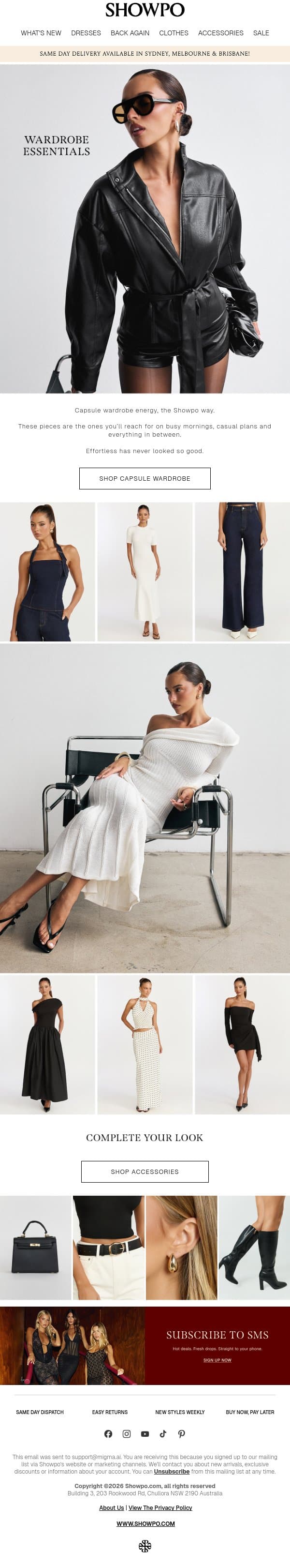 Your Wardrobe Needs These email from Showpo screenshot