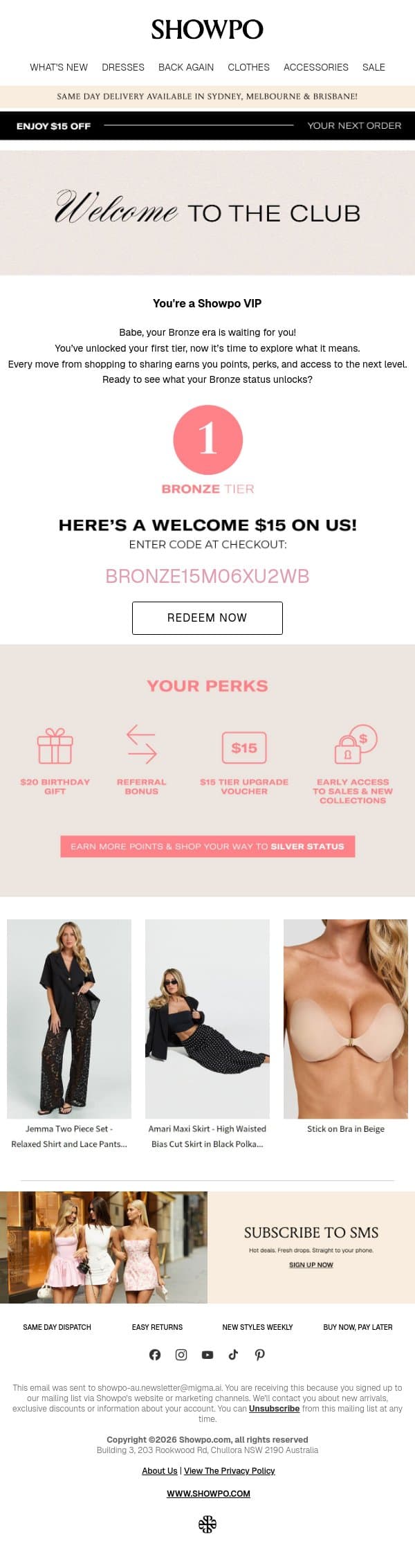 You’re in! Claim Your Discount email from Showpo screenshot