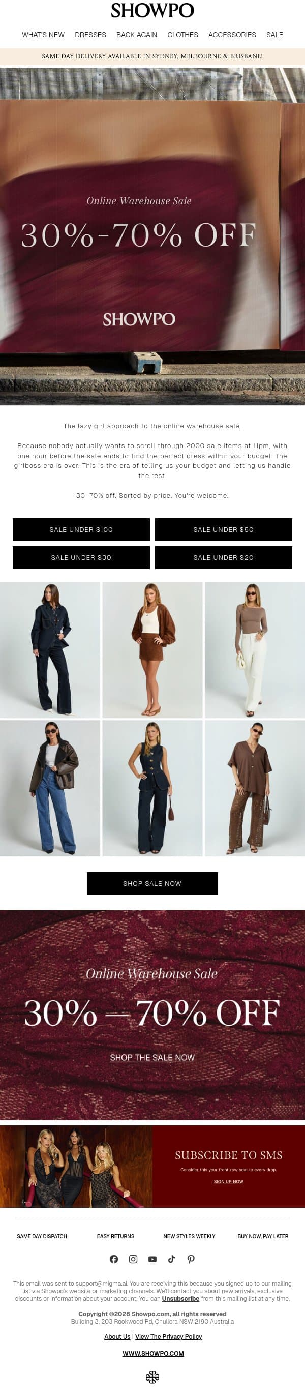 Last Chance: Shop Sale By Price 💸 email from Showpo screenshot