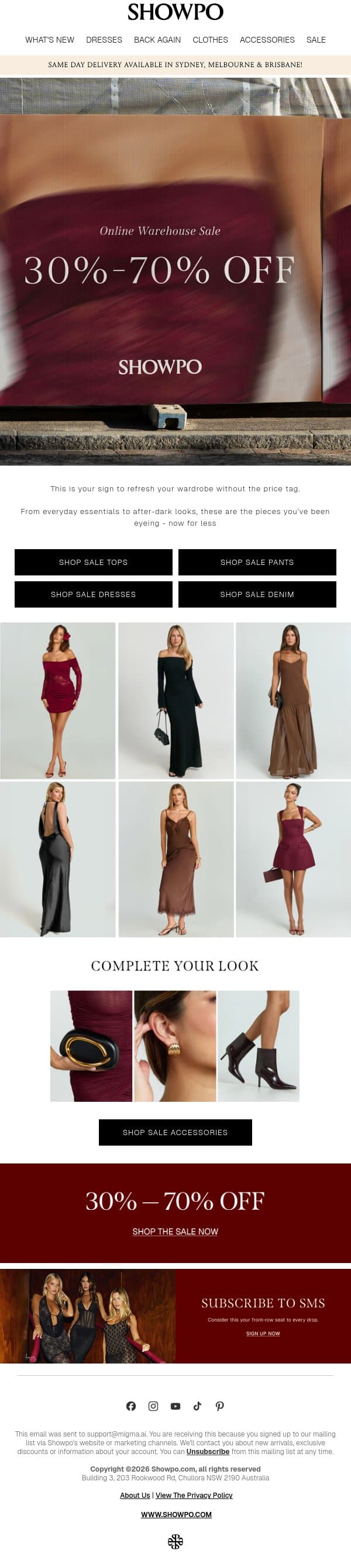 ON NOW: 30-70% OFF email from Showpo screenshot