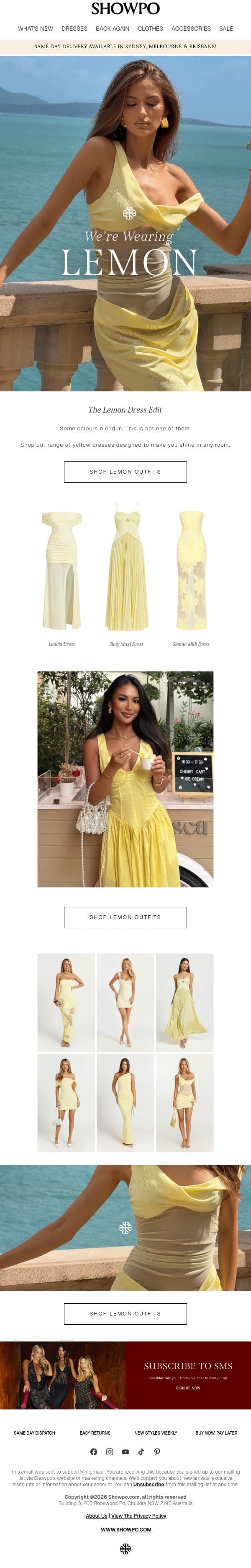 When Life Gives You Lemons, Wear Them email from Showpo screenshot