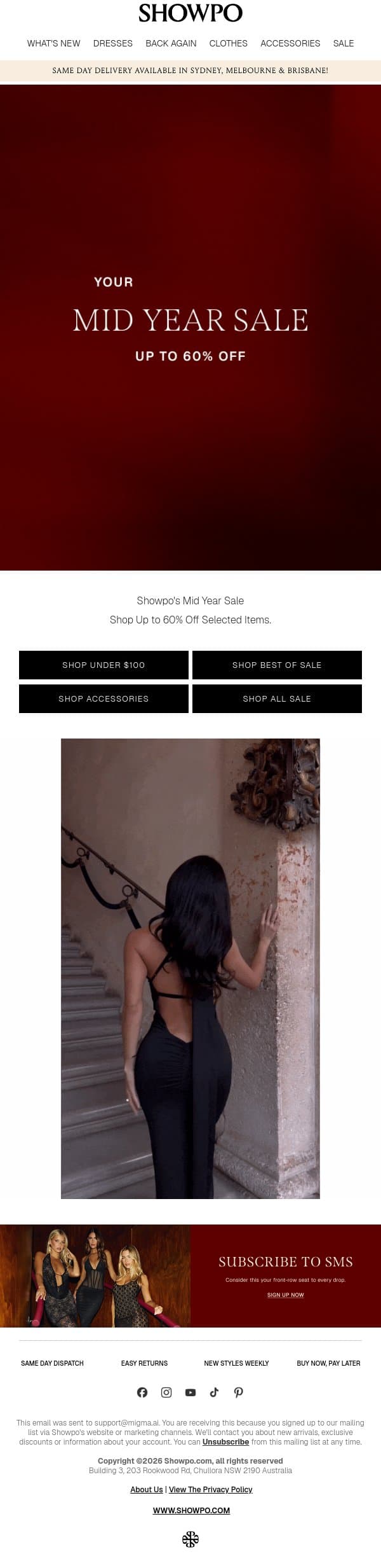 Early Access: UP TO 60% OFF email from Showpo screenshot