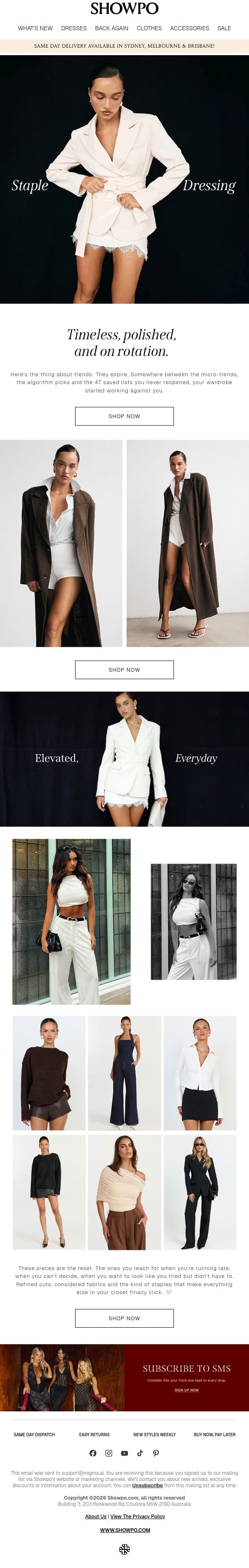 Your Wardrobe Has Been Doing Too Much 😮‍💨 email from Showpo screenshot