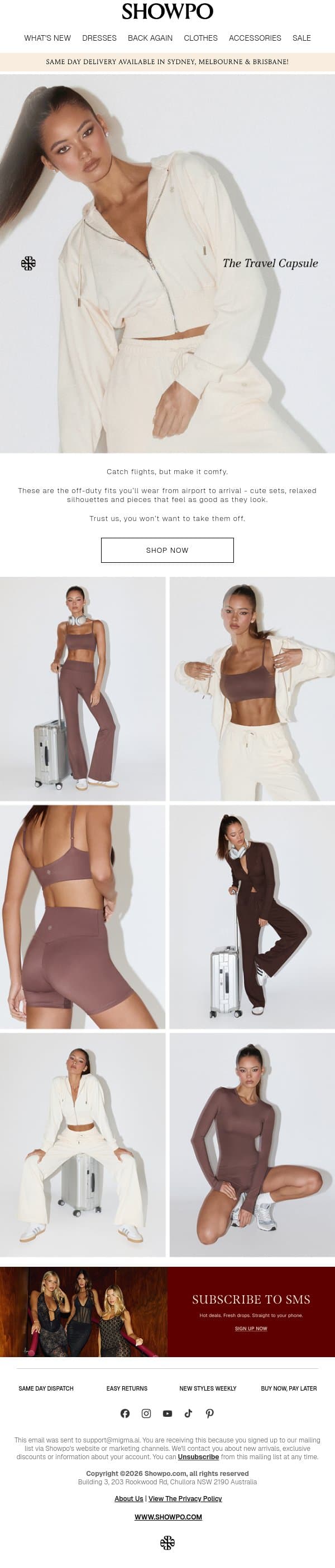 Your Airport Fit, Sorted email from Showpo screenshot