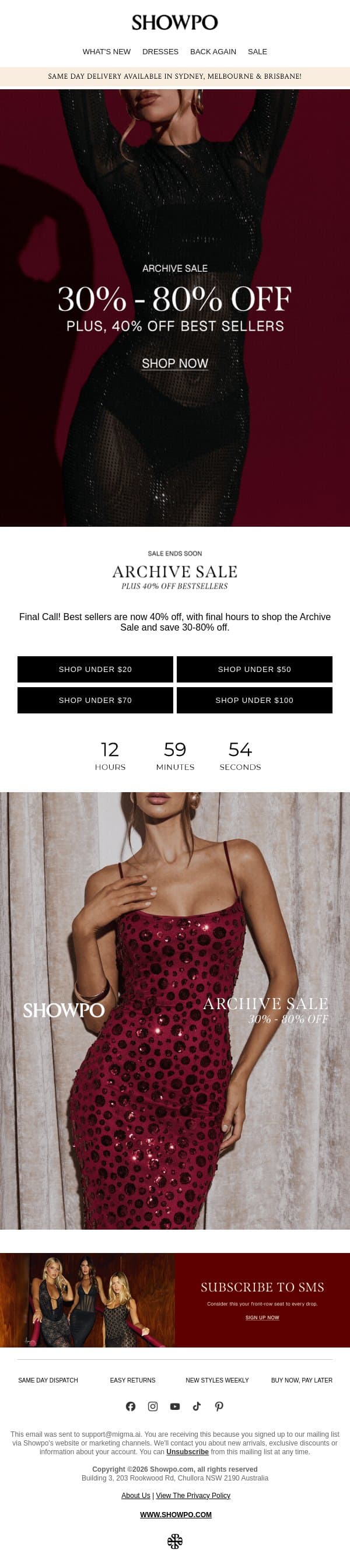 Limited time, 40% Off Best Sellers email from Showpo screenshot