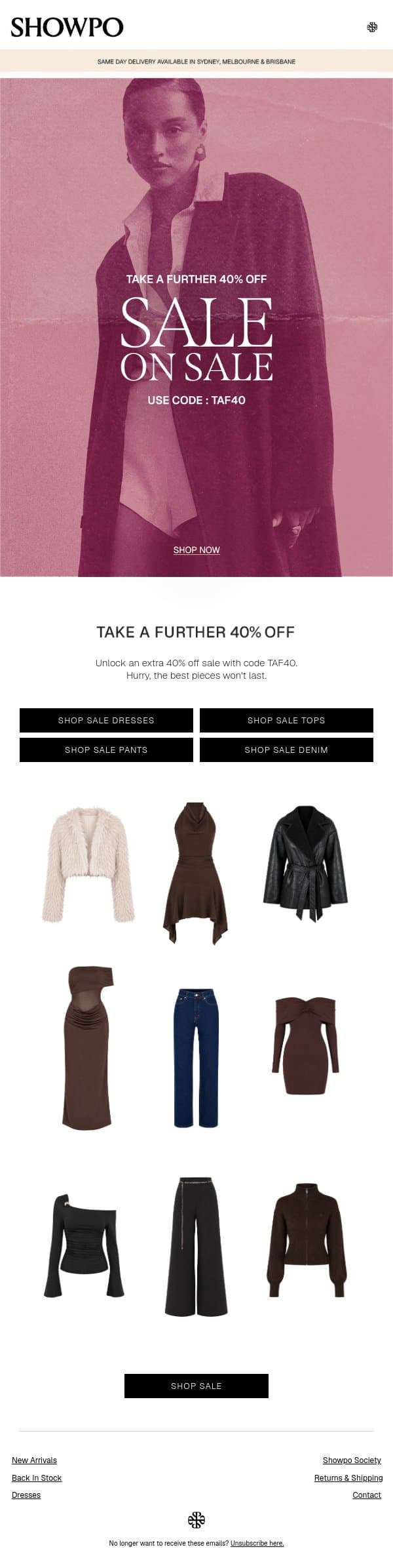 Your Extra 40% Off Starts Now email from Showpo screenshot