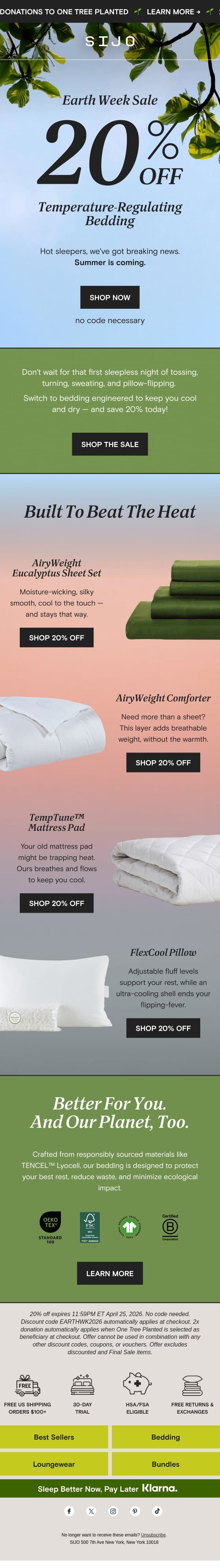 20% OFF: Top Picks for Hot Sleepers email from Sijo screenshot