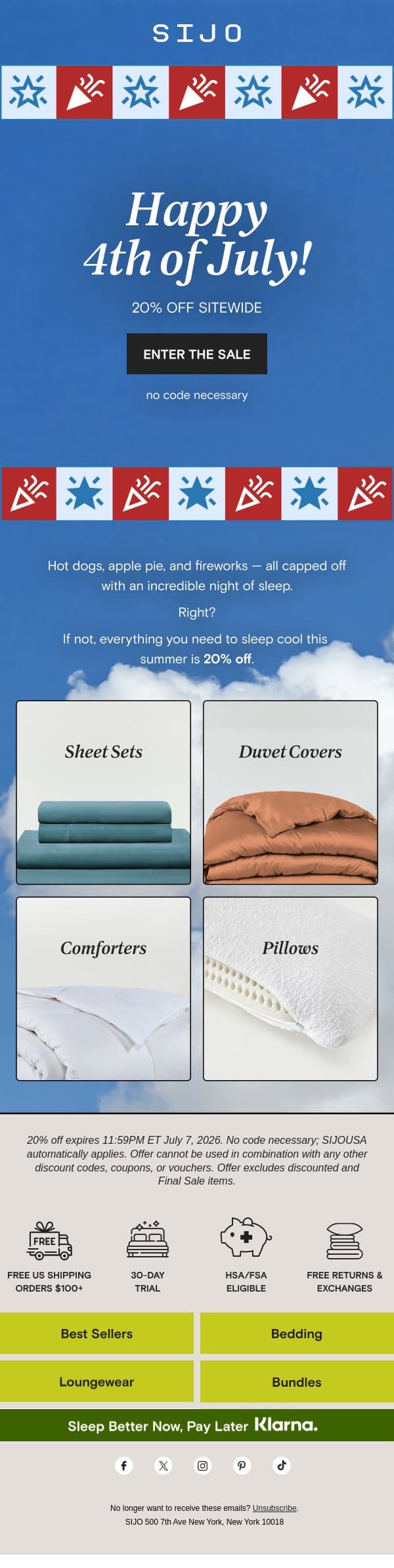 🎇 Happy 4th! 20% OFF email from Sijo screenshot